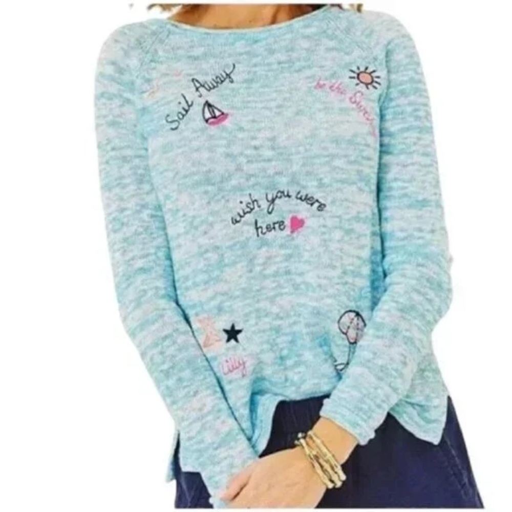 NWT Lilly Pulitzer Danette Sweater in Celestial Blue Mark Sailabration - Picture 2 of 7